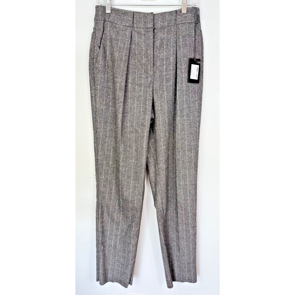 NWT Emporio Armani Womens Grey Pinstripe Pleated Wool Pant Size 10 EU42